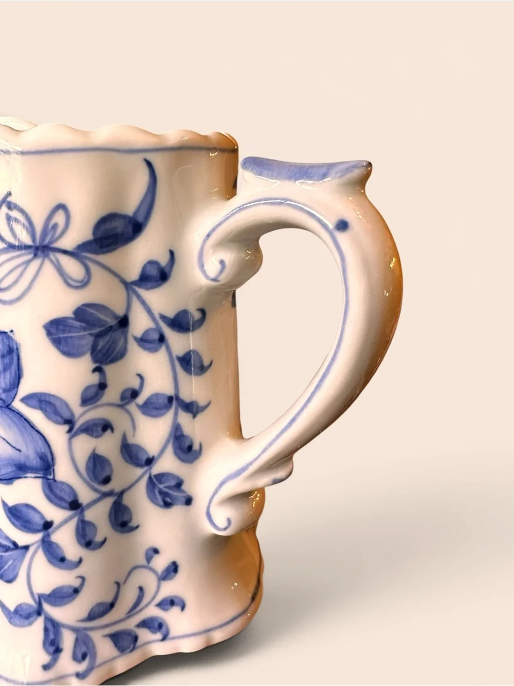 Vintage Andrea by Sadek Blue & White Floral Scalloped Ceramic Creamer Pitcher